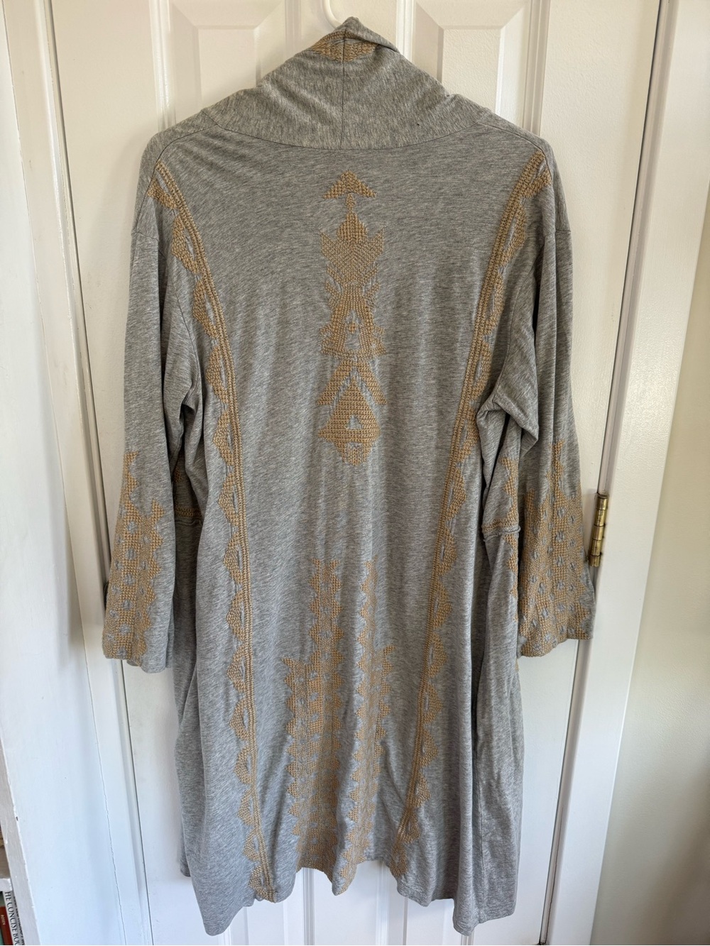 Johnny Was Gray Cardigan with Gold Embroidery